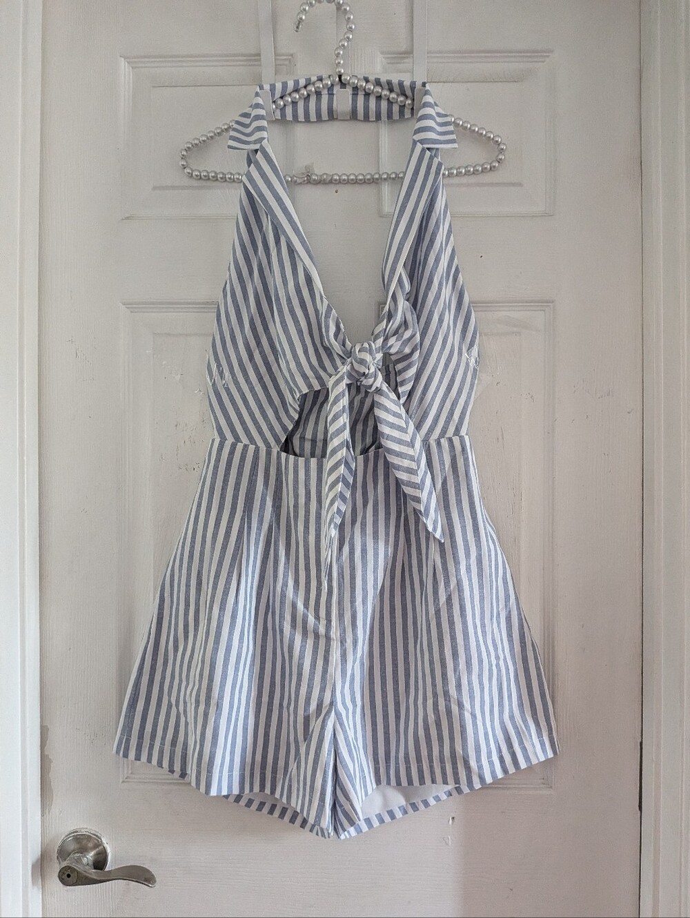 Commense Halter Tie Front Striped Romper - Picture 7 of 13